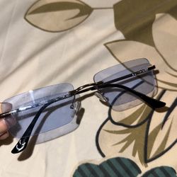 Rectangular Rimless Blue-Tinted Sunglasses