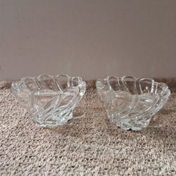PAIR OF MIKASA PEPPERMINT CLEAR CANDLE HOLDERS