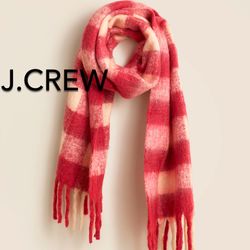 (NEW) (1 AVAILABLE) WOMEN’S J.CREW RED BRUSHED WOVEN SCARF IN STRIPE - SIZE: ONE SIZE
