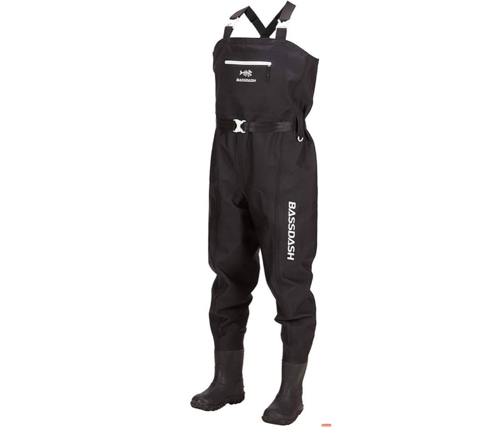 BASSDASH Men’s 3D Boot Foot, Fishing/Hunting Chest Waders (Black) Med-9-10