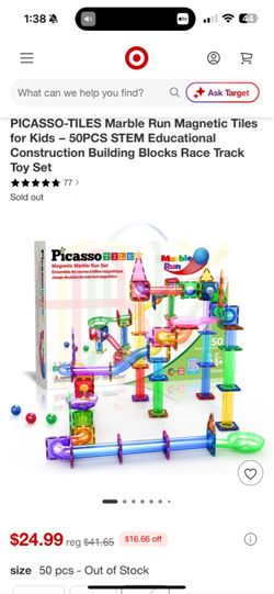 Kids PicassoTiles 50-Piece Magnetic Marble Run Set