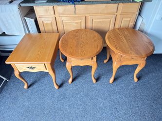 3 solid oak end tables