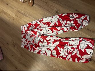 Red floral flowy pants