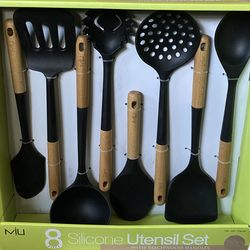 Miu 8-Piece Silicone Utensil Set With Beechwood Handles- Item 1796154