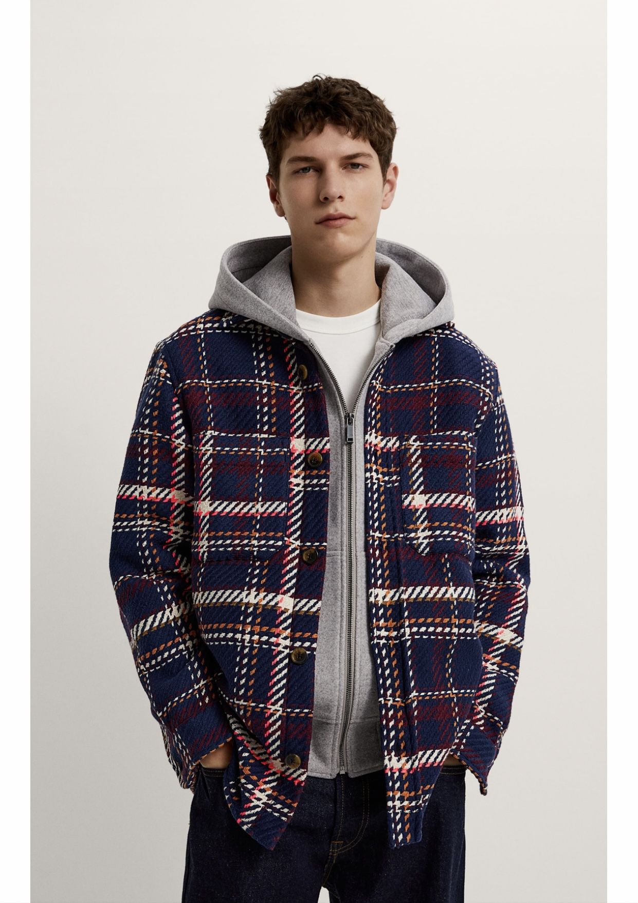 ZARA MAN NEON TRIM PLAID OVERSHIRT SIZE SMALL