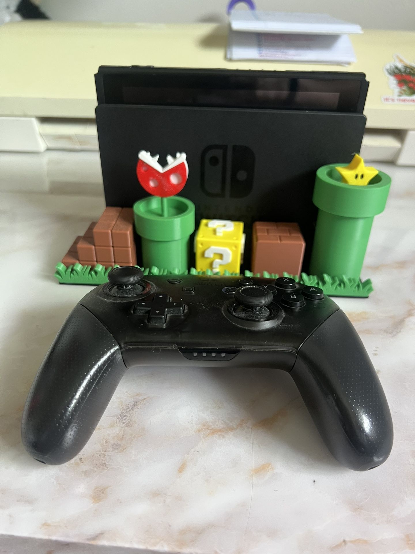 Nintendo Switch With Pro Controller And Mario Dock