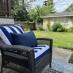Set of Patio Furniture Including Cushions  And Table 