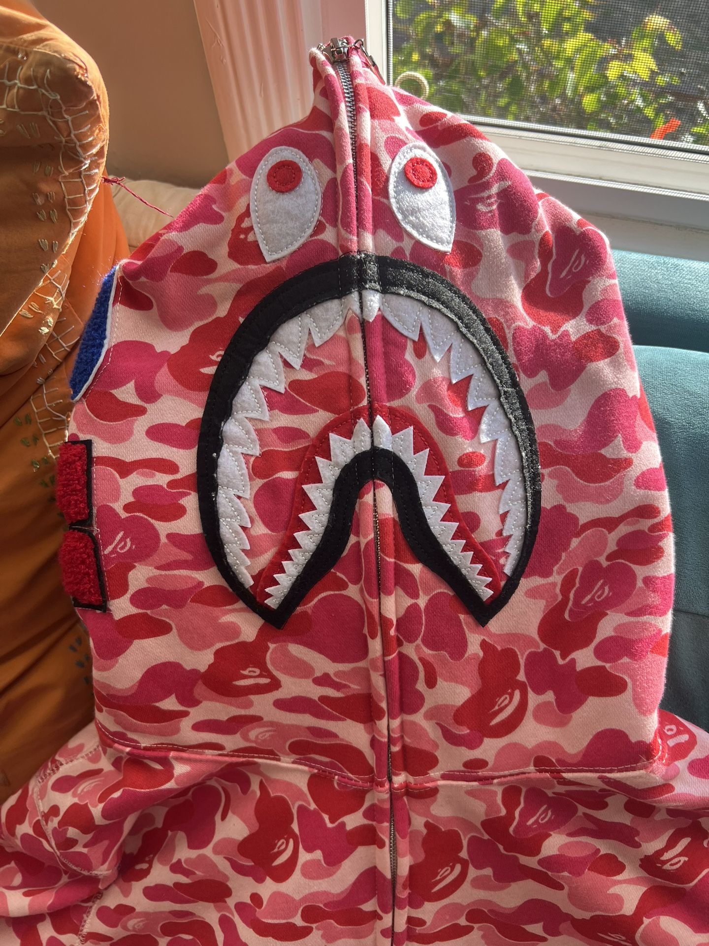 pink bape hoodie size large