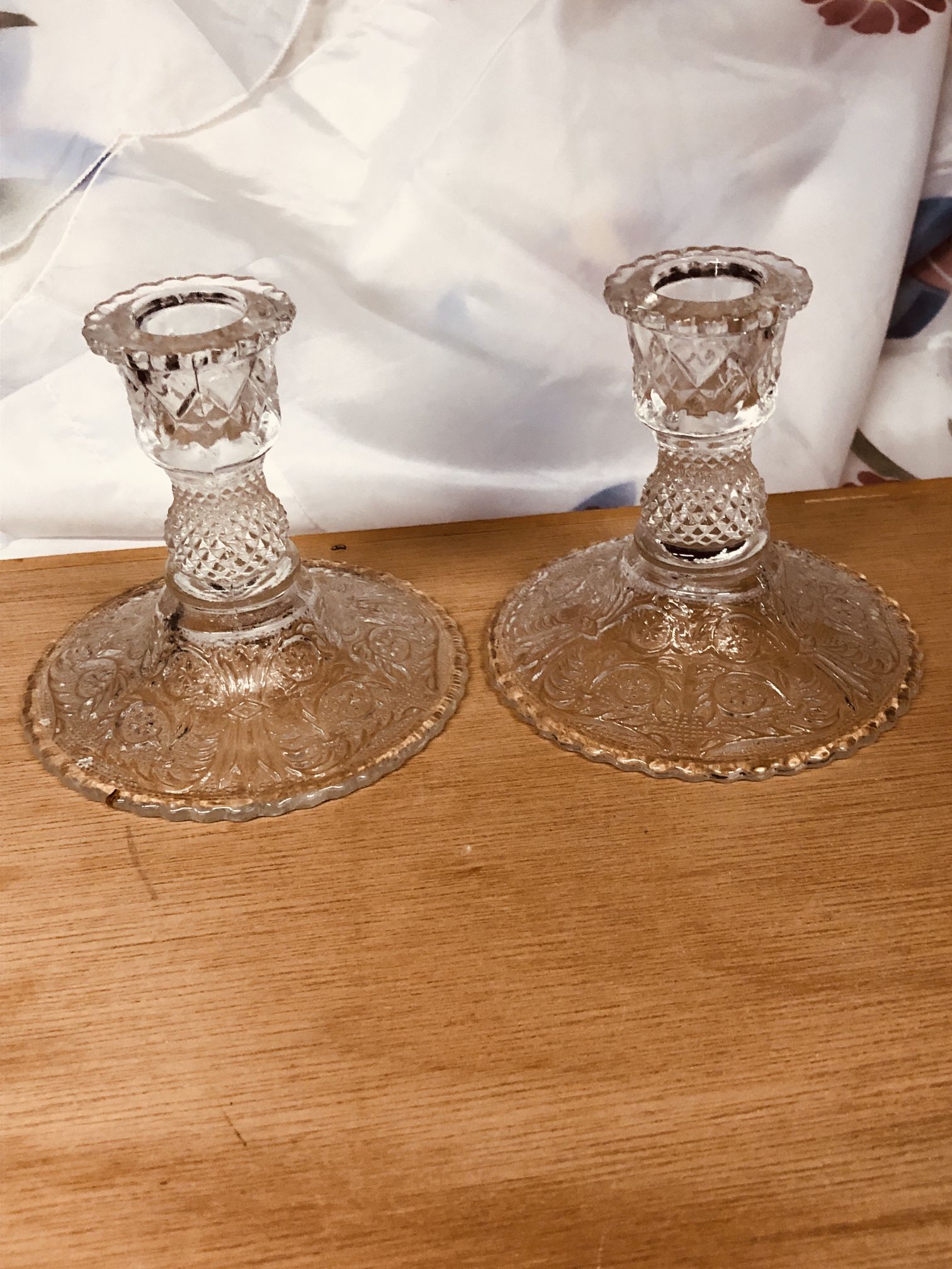 Vintage Pair Of Nice Crystal Glass Candle Holder 