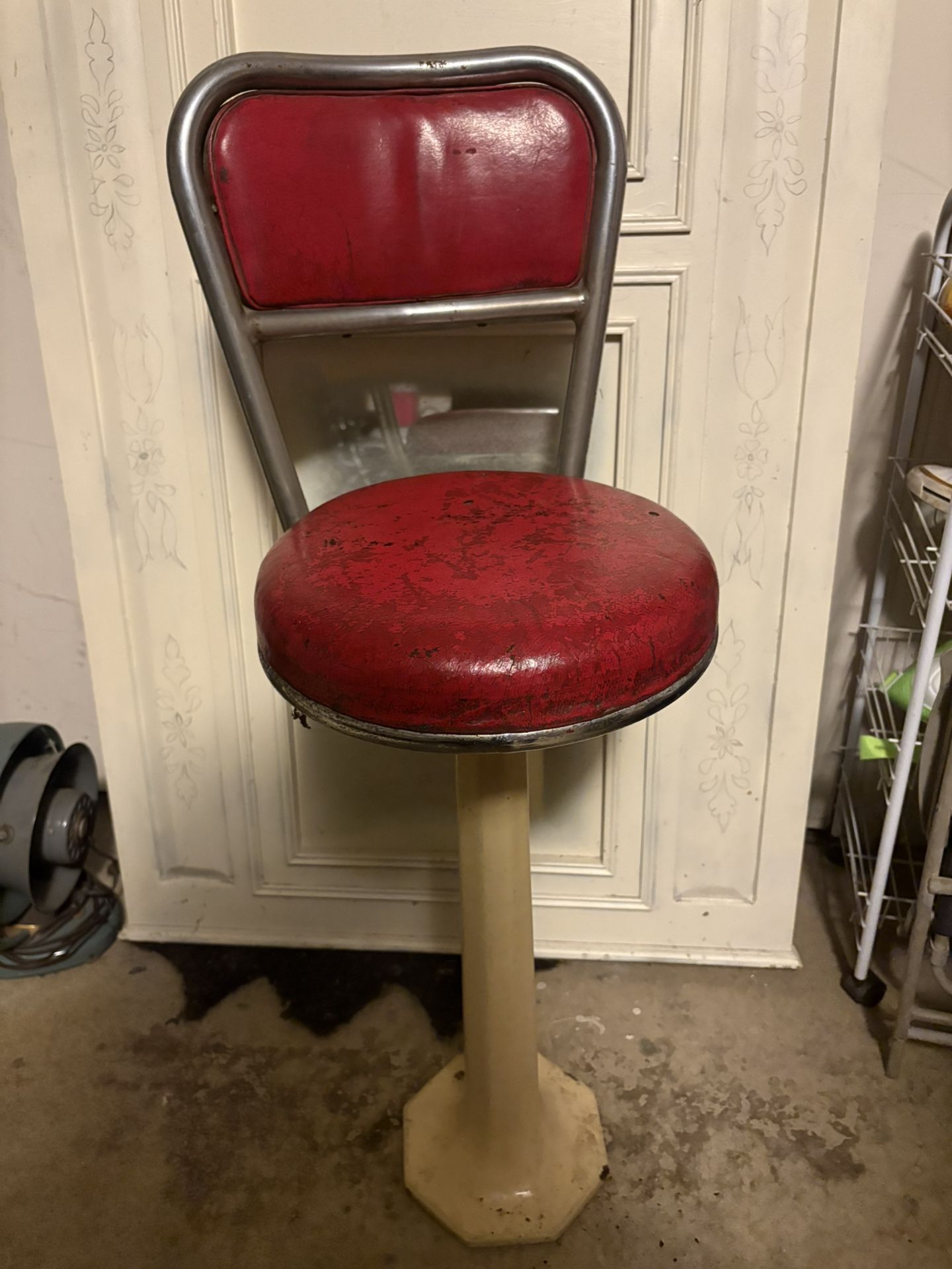 Antique Red Vinyl Counter Stool / Soda Fountain Stool (Swivel)