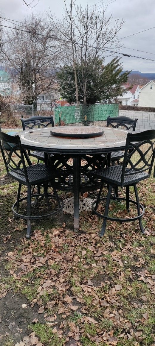 Large Heavy Cast Aluminum Patio Table And Chairs