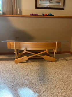 Rustic Canoe Glass-Top Coffee Table – Cabin/Lodge Decor