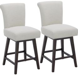 CHITA 26 Inch Counter Height Swivel Bar Stools Set of 2, FSC Certified Modern Upholstered Swivel Barstool Chairs with Back, Fabric in Linen