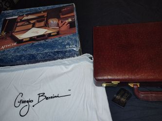 Giorgio Bernimi Leather Attaché Briefcase with combination lock, New in Box ( Light/Dark Brown)