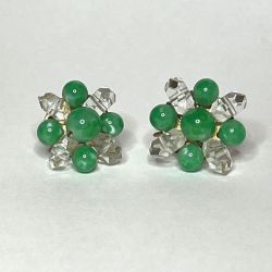Vintage Green & Clear Beaded Cluster Screw-Back Earrings