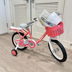 14Inch Kids Bike for Girls Boys  with Training Wheels Basket Streamer Toddler  Bike Rider 37 to 42 Inch - Pink S-3