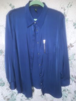 Women’s Ralph Lauren Silky Button Down Blouse 2x Royal Blue Polyester Collared