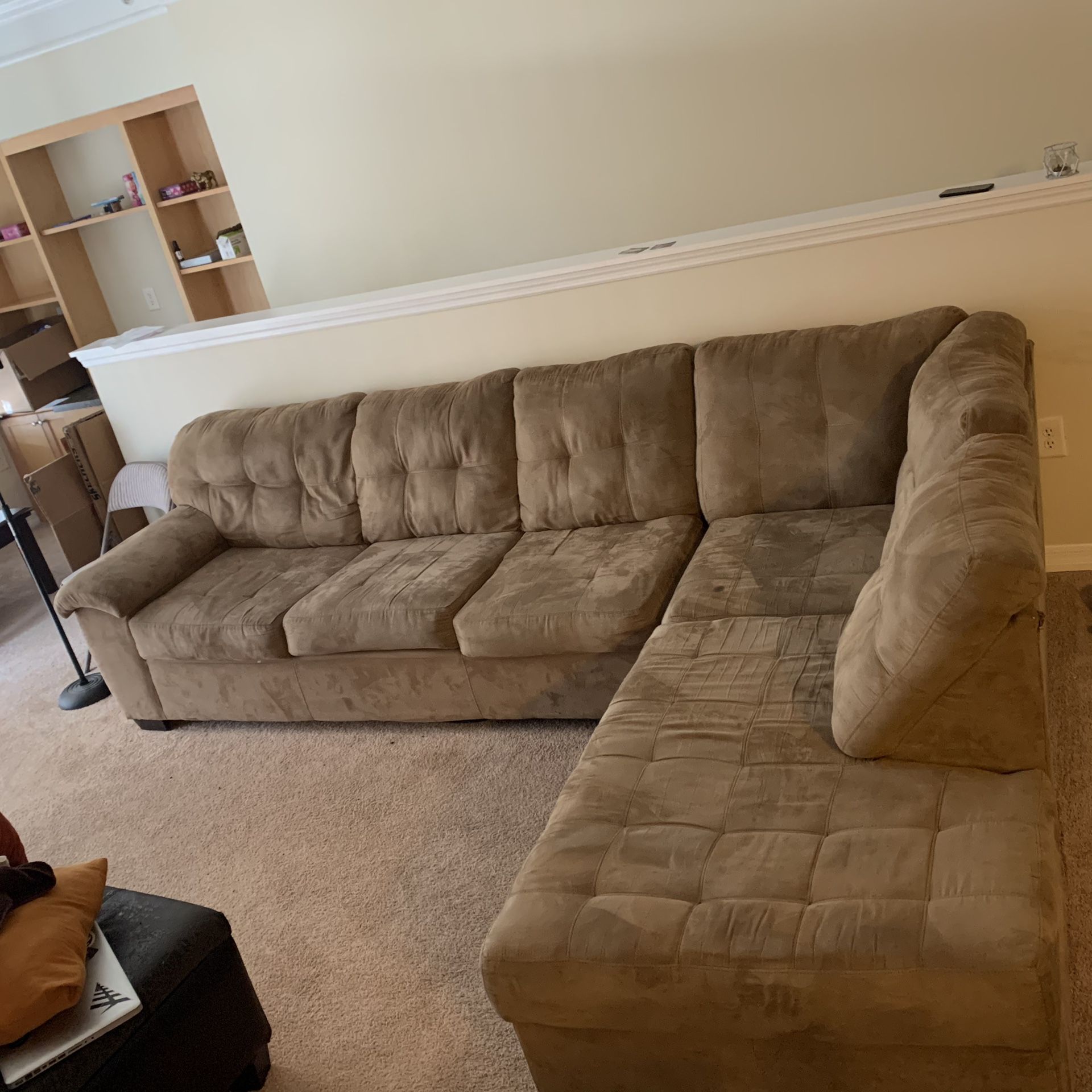 Tan Gently Used Microfiber Sectional Couch 250 Or OBO!! Pick Up Only!
