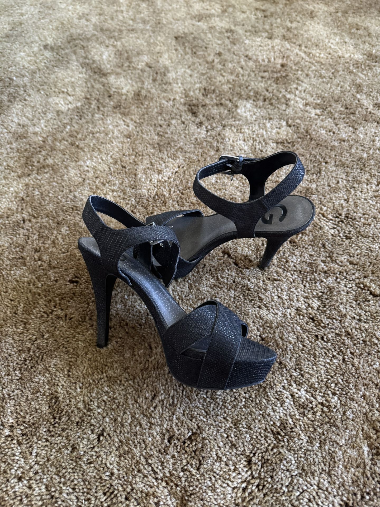 Black Guess glittery, strappy high heels; excellent condition