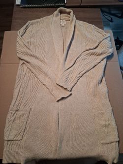 Beige Cable Knit Open Front Cardigan