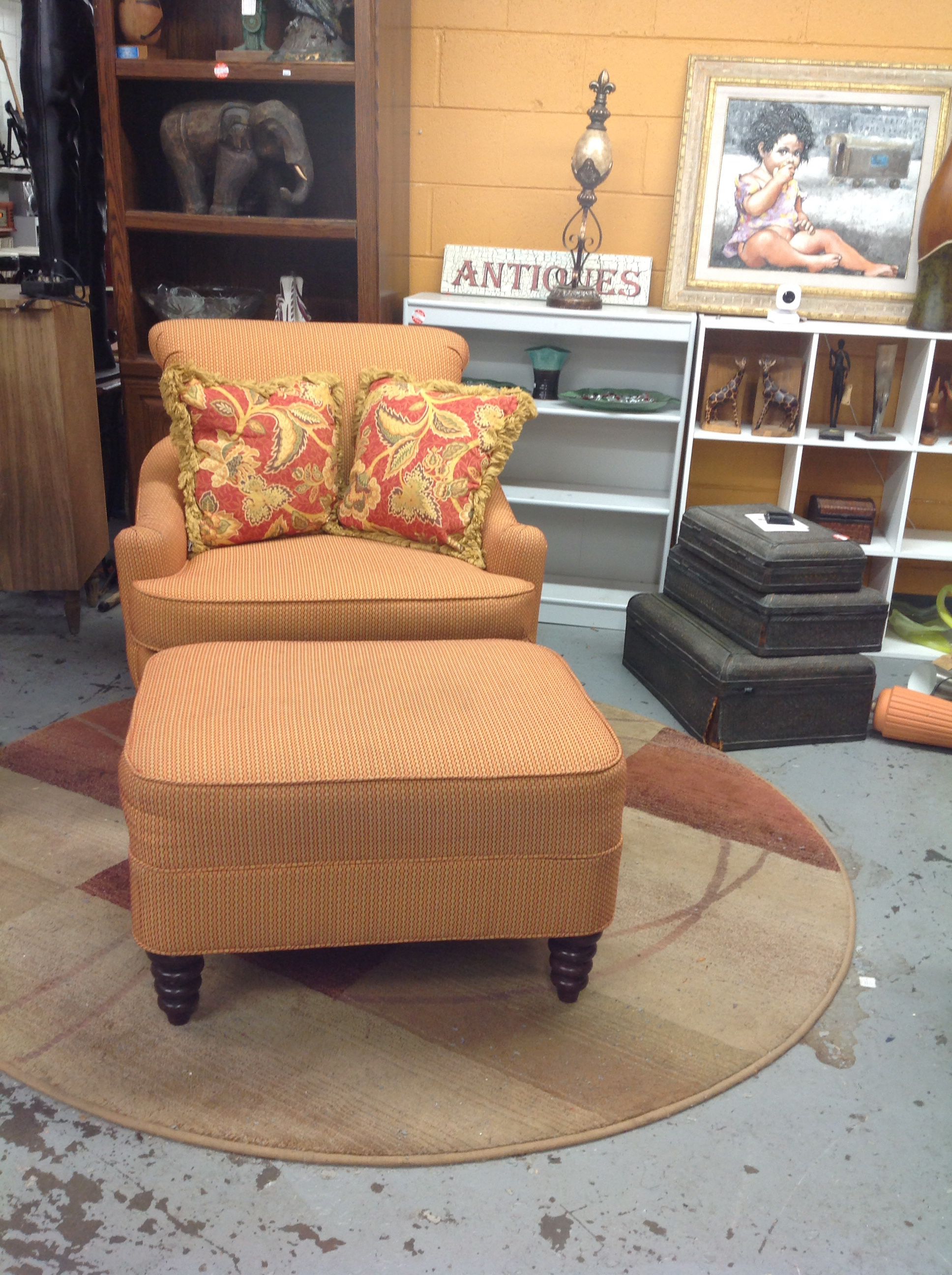 Retro Style Orange Chair And Ottoman For Sale 