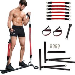 Pilates Bar Set with Resistance Bands Portable Home Training Exercise Equipment Gym Full Body Workout for Men Women