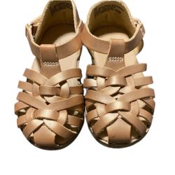 Cupcakes and Cashmere Girls Tan Shimmer Gold Woven Sandals