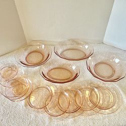Pink Depression Glass/Selenium Glass Lot Of 14 Pieces/All Glow