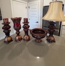 Matching Ruby Red & Gold Tuscan Decor Set – OK Lighting (5 Pieces)