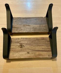 16" Floating Wall Bookshelves(2) with Cast Iron Brackets Wall Mounted Reclaimed Solid Wood Walnut