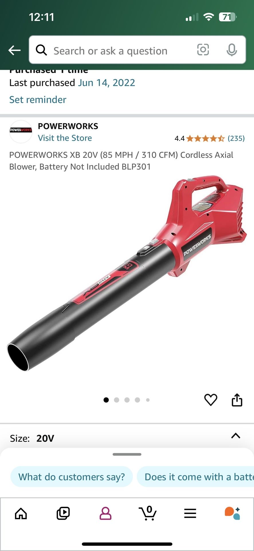 Power Works 20v Leaf Blower