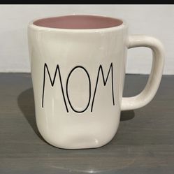 Rae Dunn “MOM” White Mug With Pink Inside