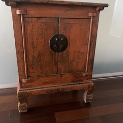 Antique  Chinese Distressed Orange Cabinet 