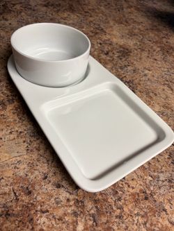 BIA Cordon Bleu 24oz. White Ceramic Soup&Sandwhich/ Chip and Dip Serving Set