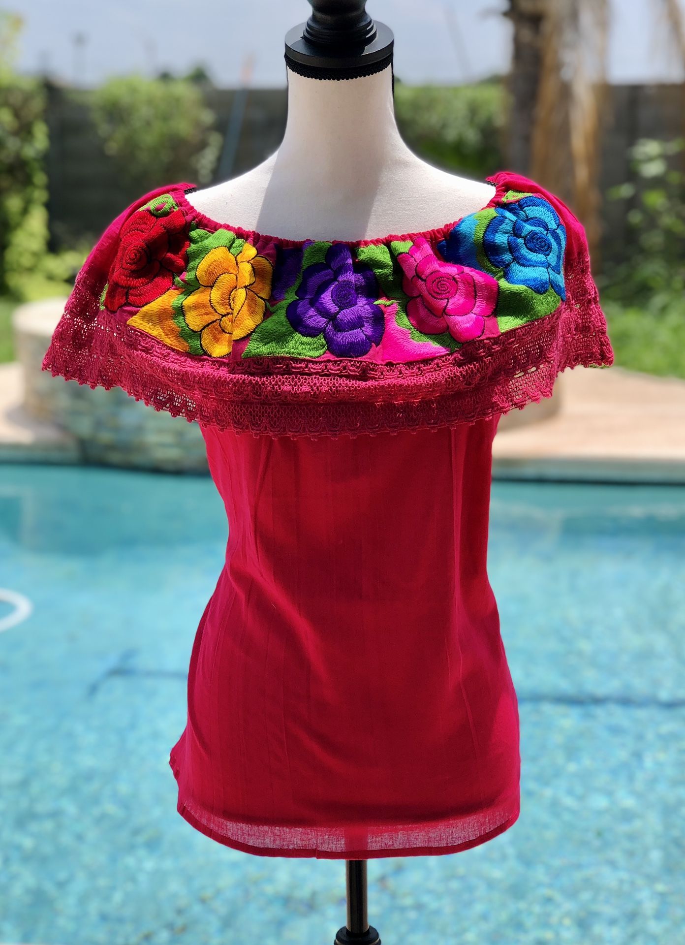 Artisanal Embroidered Off the Shoulder Top/Traditional Mexican Blouse
