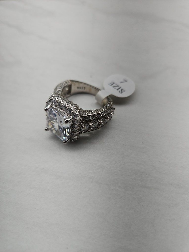 Stamped 925 Sterling Silver cubic Zirconia Ring