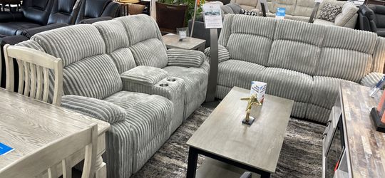 Light Gray Reclining Sofa And Loveseat - Available In Medium Gray