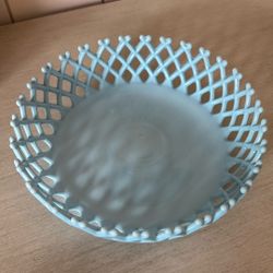 Vintage Blue Milk Glass Dish 