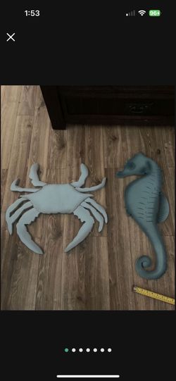 Wooden Crab Seahorse Wall Hangings Blue 