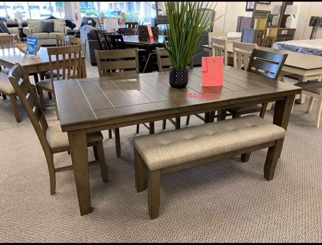 Bardstown Gray Extendable Dining Set

, Table, Chairs, Bench,  Comedor 