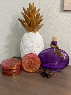 Handmade Resin Flower Coasters | Set of 4 | Pink + Gold | Cape Coral