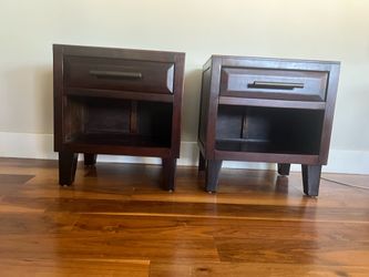 Two piece, darker wood nightstands like new