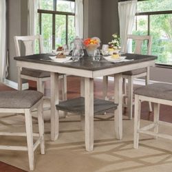 Brand New Antique White & Grey 5pc Counter Height Dining Table Set 