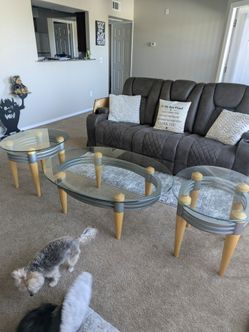 Very unique glass coffee table and two matching end tables $125 OBO ~ Must pick up