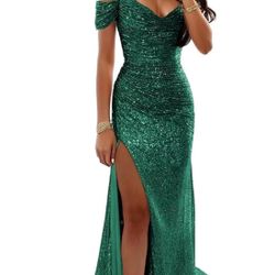 Green Off Shoulder Gown 