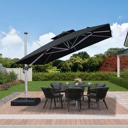  PURPLE LEAF Double Top 360 Degree Rotation 11 ft Square Patio Double Roof Classic Umbrella. Base Not Included.