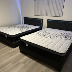 Queen Bed Platform Bed W/ Built-In LED Lights  Color: Charcoal / Mattress Included 💢  Cama Queen Size Con Luz Led / Colchon Incluido 