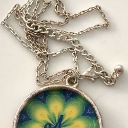 Sunflower Silvertone Medallion Pendant Necklace 
