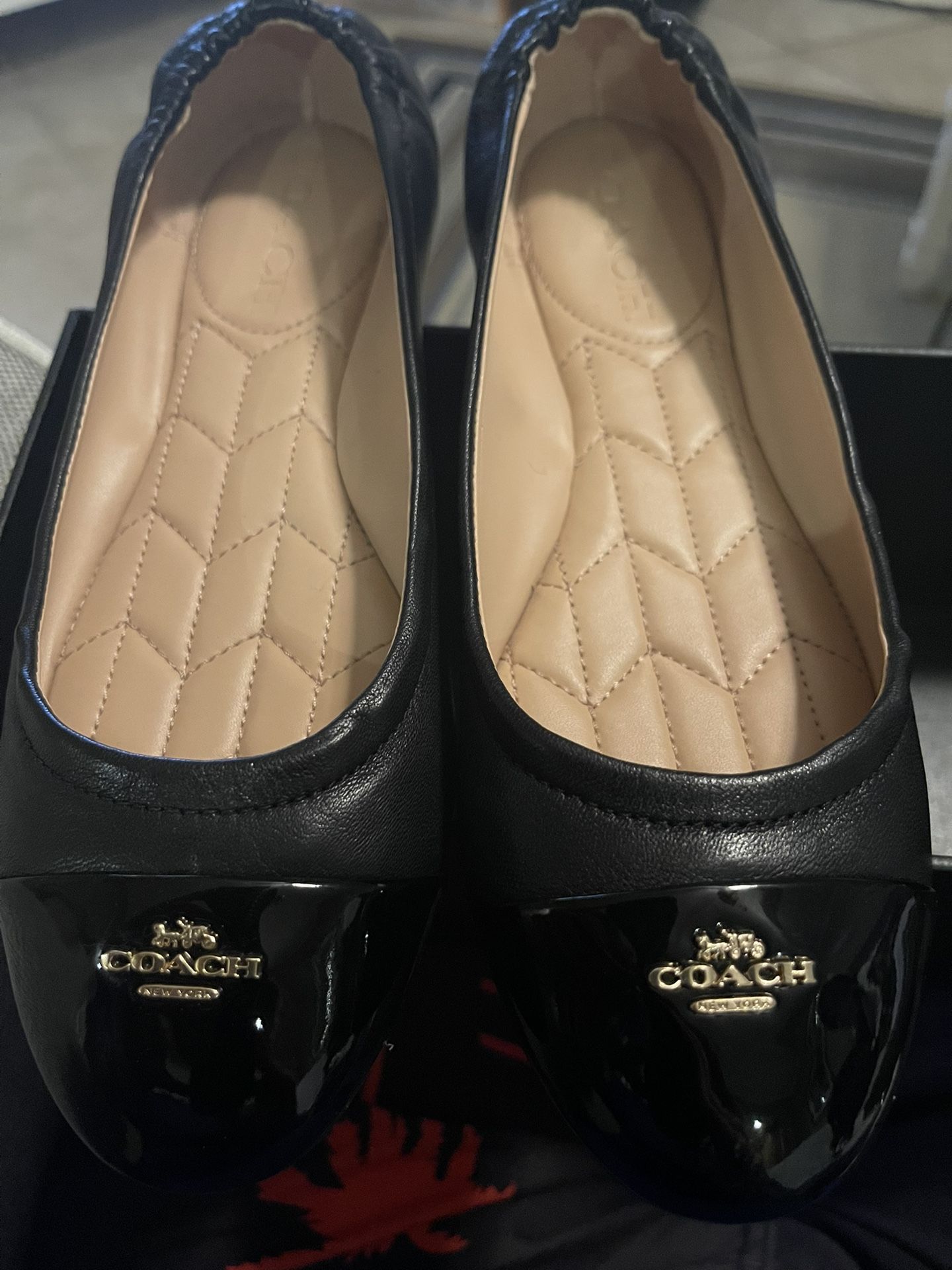 Coach Bonnie Ptle Ballet Flat Pumps Us5.5 Black Leather Fg2541