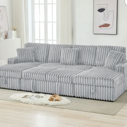 3 Piece Light Gray Corduroy U Shaped/bed